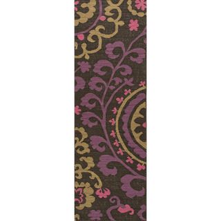 Handmade Flat Weave Floral Pattern Pink/ Purple Rug (26 X 8)