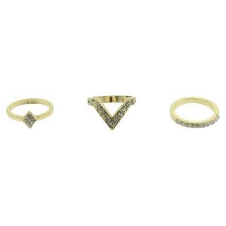 Womens Three Piece Midi Ring Set with Stone Band, Diamond and Stone V rings  
