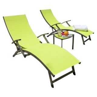 SOL 2 Piece Sling Patio Chaise Lounge and Table Furniture Set   Green