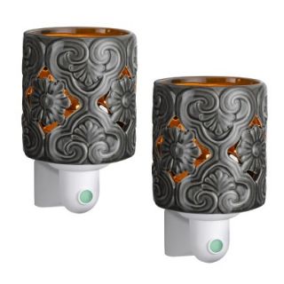 Wax Free Night Lights Set 2 Extra Fragrance Disks included   Grey Scroll