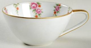 Noritake Rosedale Flat Cup, Fine China Dinnerware   Pink Roses, Orange Flowers,