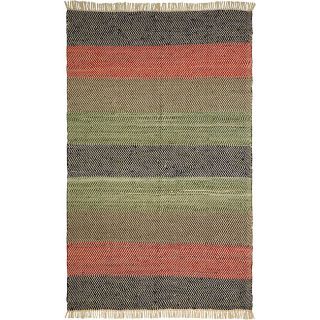 Hand woven Striped Leather Chindi Rug (25 X 42)