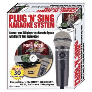 Karaoke USA MM205S Plug N Sing Karaoke Microphone with Echo and 30 Pop Karaoke