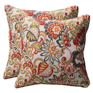 Outdoor 2 Piece Square Toss Pillow Set Green/Off White/Red Floral   18