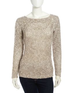 Long Sleeve Net Woven Pullover Sweater, Pumice Multi