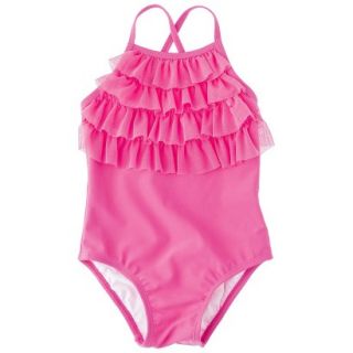 Circo Infant Toddler Girls 1 Piece Ruffled Swimsuit   Pink 2T