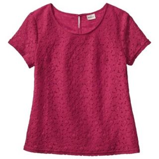 Merona Womens Lace Short Sleeve Top   Established Red   L