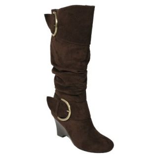 Womens Glaze by Adi Faux Suede Buckle Accent Tall Boot   Brown (8.5)