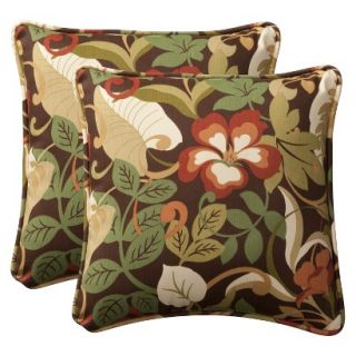 2 Piece Outdoor Toss Pillow Set   Brown/Green Floral 18