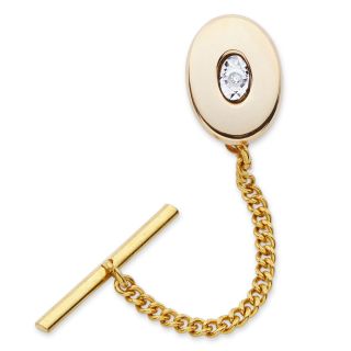 Gold Plated Polished Tie Tack with Diamond Accent