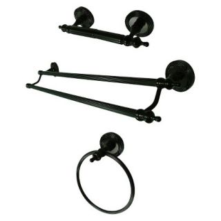 Etched Solid Brass Oil Rubbed Bronze 3 piece Double Towel Bar Bath Accessory Set