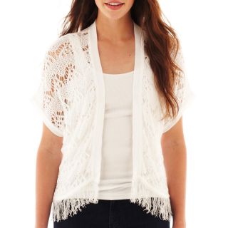 Take Out Short Sleeve Fringe Shrug, Artic Wht, Womens