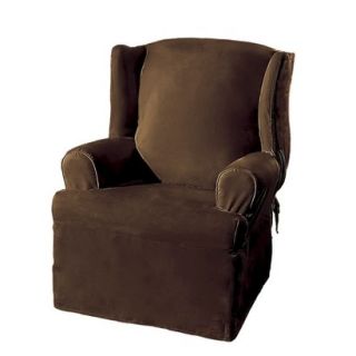 Sure Fit Soft Suede Wing Chair Slipcover   Chocolate