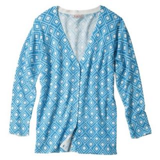 Merona Petites 3/4 Sleeve V Neck Cardigan Sweater   Blue Print SP