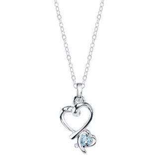 Sterling Silver Double Heart with Blue Topaz Pendant   Silver