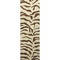 Nuloom Zebra Animal Pattern Brown/ Ivory Wool Rug (23 X 8)