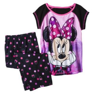Disney Minnie Mouse Girls 2 Piece Short Sleeve Pajama Set   Black S