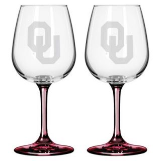 Boelter Brands NCAA 2 Pack Oklahoma Sooners Satin Etch Wine Glass   12 oz