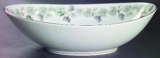 Noritake Pinetta 10 Oval Vegetable Bowl, Fine China Dinnerware   Green & Silver