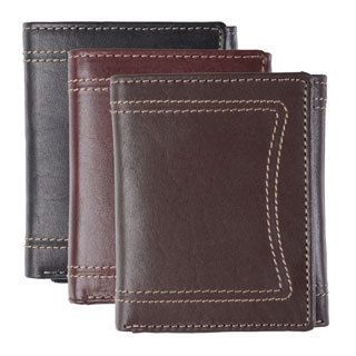 Boston Traveler Mens Topstitched Tri fold Genuine Leather Wallet