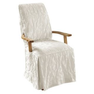 Sure Fit Matelasse Damask Dining Room Chair with Arms Slipcover   White