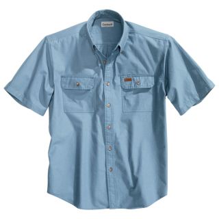 Carhartt Short Sleeve Chambray Shirt   Blue, Large, Tall Style, Model S200