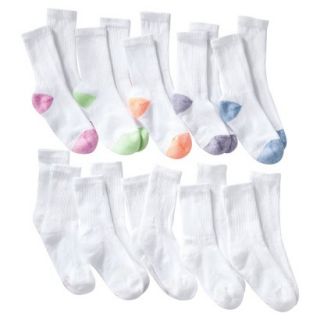 Hanes Girls 10 Pack Crew Socks   White M