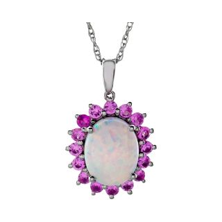 Sterling Silver Lab Created Opal & Pink Sapphire Pendant, Womens
