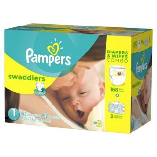 Pampers Swaddlers Diapers & Sensitive Wipes Combo Pack Size 1 (168 Count),