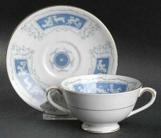 Coalport Revelry Blue (Smooth,Gold) Footed Cream Soup Bowl & Saucer Set, Fine Ch