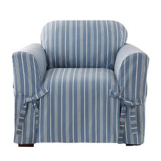 Sure Fit Grainsack Stripe Chair Slipcover   Blue