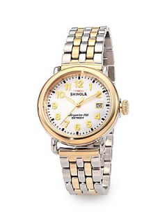 Shinola Runwell Two Tone stainless Steel & Mother of Pearl Bracelet Watch   Gold