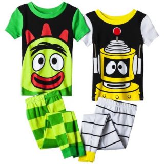 Yo Gabba Gabba Toddler Boys 4 Piece Short Sleeve Pajama Set   Green/Yellow 2T