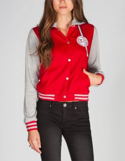 Womens Hooded Varsity Jacket Red In Sizes X Large, Medium, Large, Sma