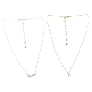 2 Piece Necklace Set with Lucky and Wishbone Charms   Gold/Silver
