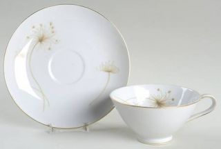 Narumi Riva Flat Cup & Saucer Set, Fine China Dinnerware   Tan Spider Flowers