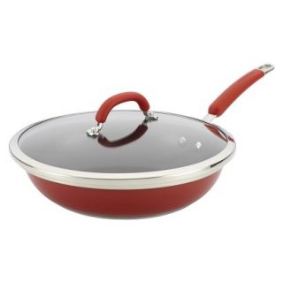 Rachael Ray Stainless Steel Colors 12 Inch Covered Nonstick Deep Skillet, Red