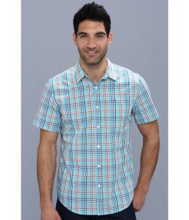 Perry Ellis Short Sleeve Multicolored Plaid Shirt Mens Short Sleeve Button Up (White)