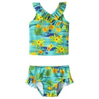 Circo Infant Toddler Girls 2 Piece Floral Tankini Swimsuit Set   Turquoise 2T