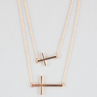 2 Row Side Cross Necklace Gold One Size For Women 214538621