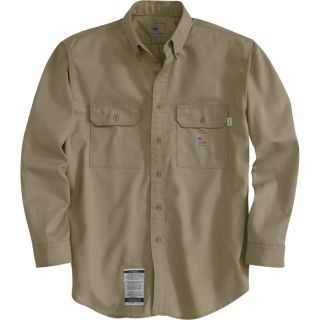Carhartt Flame Resistant Twill Shirt with Pocket Flap   Khaki, Medium, Tall