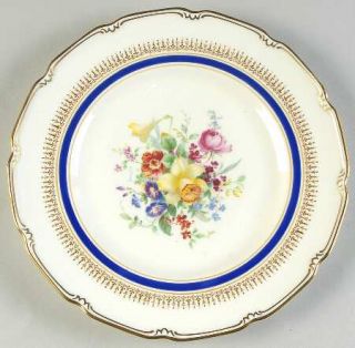 Royal Doulton Ascot Blue (Floral Center,Scallop Line) Salad Plate, Fine China Di