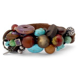 Aris by Treska Multicolor Bead Leather Snap Bracelet