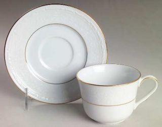 Noritake Whitecliff Flat Cup & Saucer Set, Fine China Dinnerware   Embossed, Whi