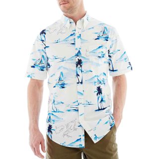 St. Johns Bay St. John s Bay Short Sleeve Printed Tropical Shirt, Ivory, Mens