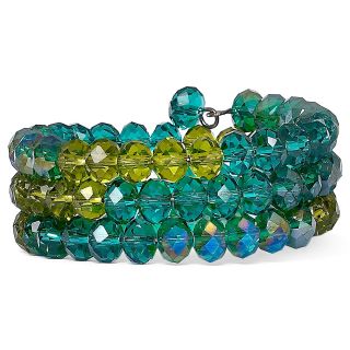 Teal & Olive Glass Bead Coil Bracelet, Green