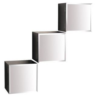 Wall Cube Set Set of 3 Cube Shelves with Mirror Doors   Dark Brown (Espresso)
