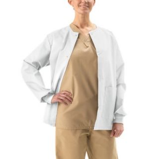Medline Unisex Snap Front Warm Up Jacket with Two Pockets   White (Small)