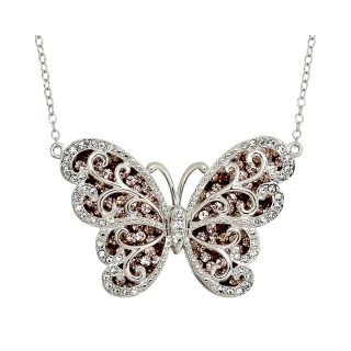 Sterling Silver Two Tone Crystal Butterfly Pendant, Womens