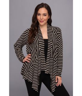 Calvin Klein Plus Size Matte Jersy Stripe Flyaway Womens Sweater (Black)